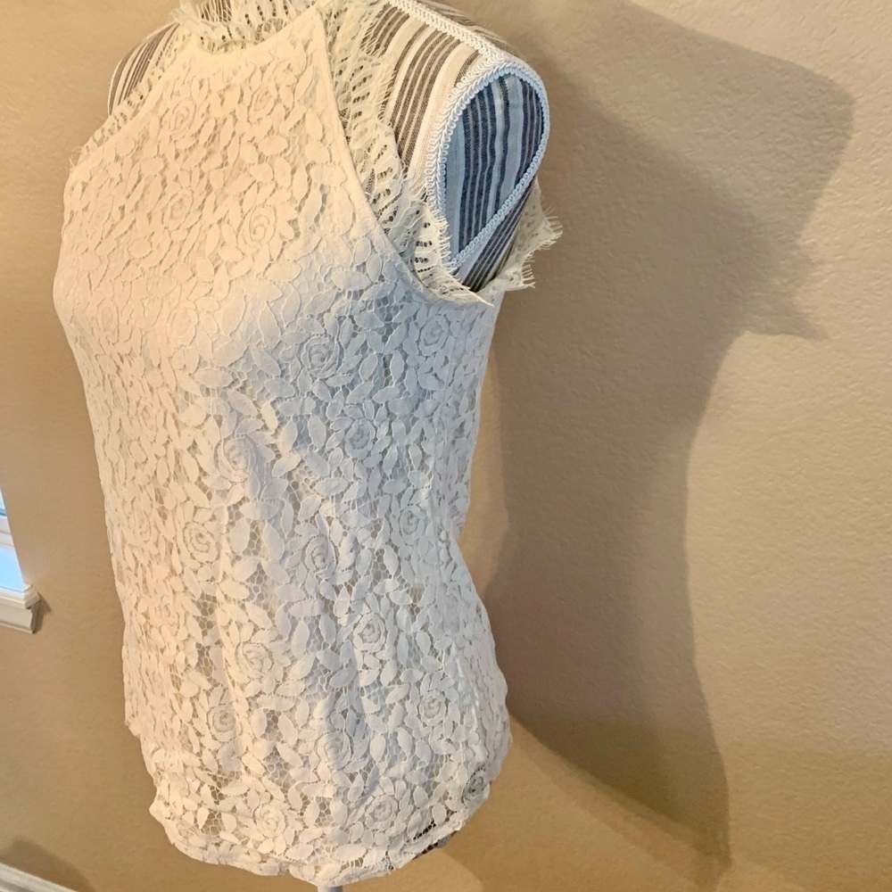 NEW Boho Lace Top Small Ivory / Cream Sleeveless Shirt w/Lace Layer Classy - Picture 6 of 16